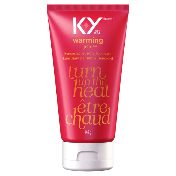 Front of bottle of K-Y® Lubricant - Warming® Gel 142g / Plan produit avant du lubrifiant K-Yᴹᴰ — Gel Warmingᴹᴰ