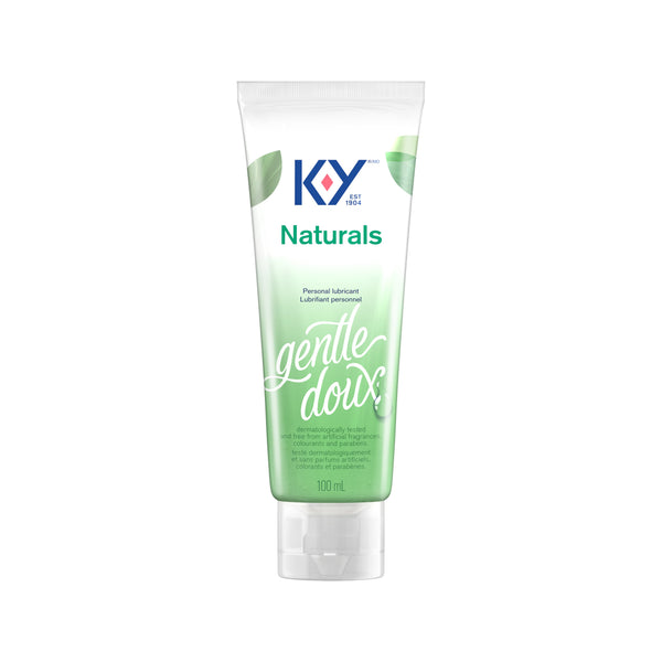 Front facing bottle of K-Y® Lubricant - Naturals® Intimate Gel / Vue de face d’une bouteille de lubrifiant K-Yᴹᴰ — Gel intime Naturalsᴹᴰ 