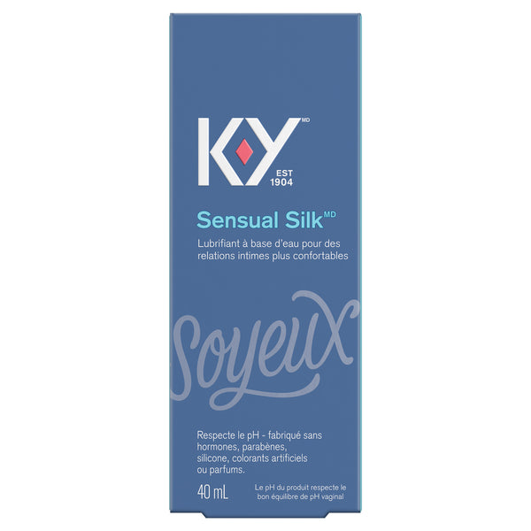 Back side view of K-Y® Lubricant - Sensual Silk® Liquid / Vue arrière du lubrifiant K-Yᴹᴰ — Liquide Sensual Silkᴹᴰ 