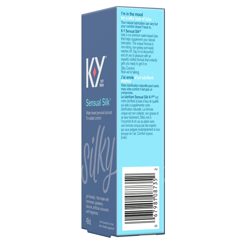 Right side packshot of K-Y® Lubricant / Plan produit du côté droit du lubrifiant K-Yᴹᴰ — Liquide Sensual Silkᴹᴰ  - Sensual Silk® Liquid