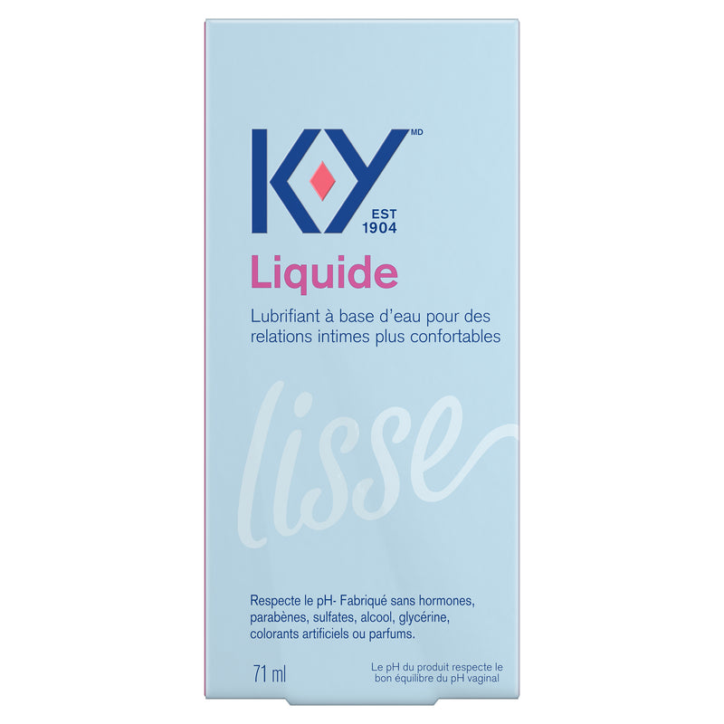 K-Y® Lubricant Liquid Pack angled on its back side / Vue arrière d’une bouteille de lubrifiant K-Yᴹᴰ — Liquide placée en angle