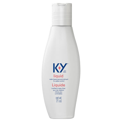  K-Y® Lubricant Liquid bottle angled on its front side / Vue avant d’une bouteille de lubrifiant K-Yᴹᴰ — Liquide placée en angle  