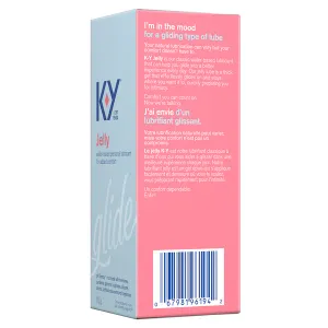 Tilted right and front sides of K-Y Lubricant - Gel 57 g box/Côtés droit et avant d’une boîte de lubrifiant K-Yᴹᴰ — Gel (113 g)