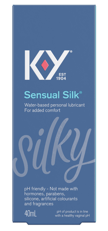 The front of K-Y Lubricant - Sensual Silk Liquid box