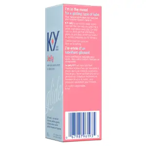 Tilted right and front sides of K-Y Lubricant - Gel 57 g box/Côtés droit et avant d’une boîte de lubrifiant K-Y — Gel (57 g)
