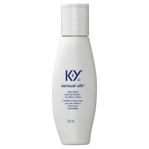 Front of K-Y Lubricant - Sensual Silk Liquid bottle/Avant d’un flacon de lubrifiant K-Y — Liquide Sensual Silk